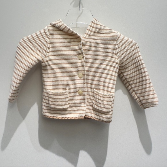 Baby Gap Oatmeal Stripe Teddy Bear Hooded Sweater Jacket 18-24 Months - Picture 2 of 8